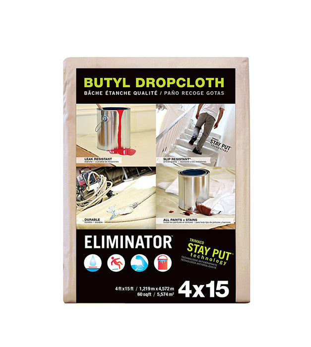 Trimaco Eliminator Butyl Drop Cloth, available at Clement's Paint in Austin, TX.